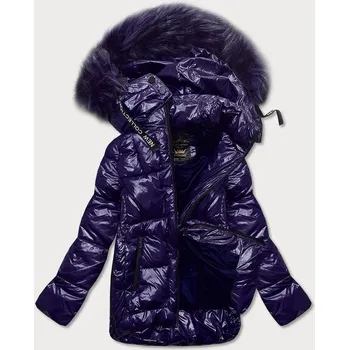 Tmavě modrá lakovaná dámská prošívaná bunda (7697) odstíny modré L (40)