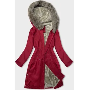 Dámská bunda Červená dámská bunda parka s kožešinovou podšívkou (5M3180-270) odstíny červené M (38)