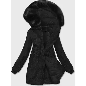 Dámská bunda Černá dámská bunda typu beránek s kapucí (h-1030-01) odstíny černé XXL (44)