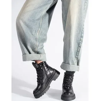 Dámská zimní obuv Moderní dámské kotníčkové boty černé platforma 41