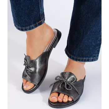 Dámské žabky Moderní nazouváky dámské stříbrné bez podpatku 39