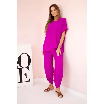 Komplet z viskózy halenka + kalhoty tmavě fialová UNI