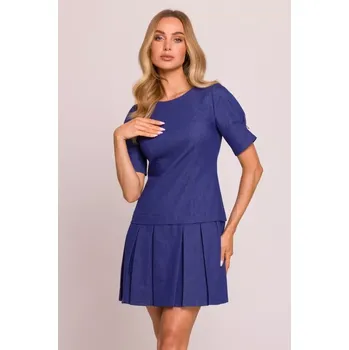Dámské šaty M842 Džínové šaty se záhyby - modré EU L