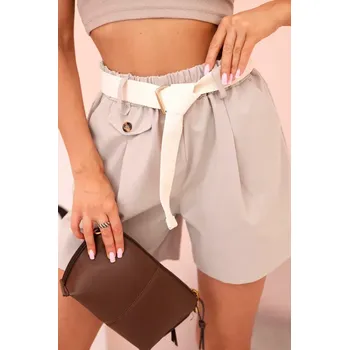 Dámské šortky s vysokým pasem a páskem tmavě béžové UNI