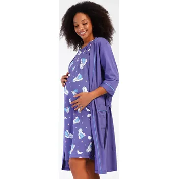 Set těhotenského spodního prádla Dámský župan s mateřskou košilí Méďa modrošedá L