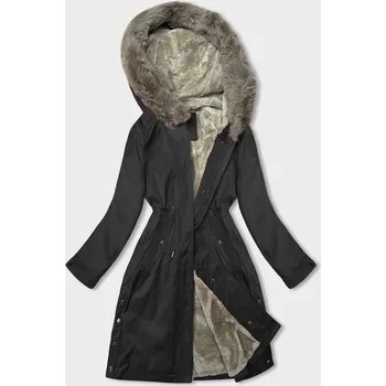 Černá dámská bunda parka s kožešinovou podšívkou (5M3180-392) odstíny černé L (40)