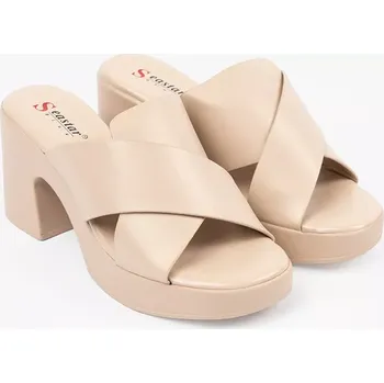 Dámské žabky Originální dámské hnědé nazouváky na širokém podpatku 36