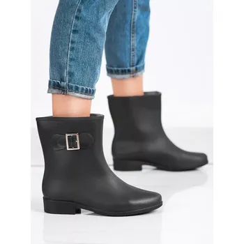 Dámské holínky Komfortní dámské černé gumáky na plochém podpatku 38