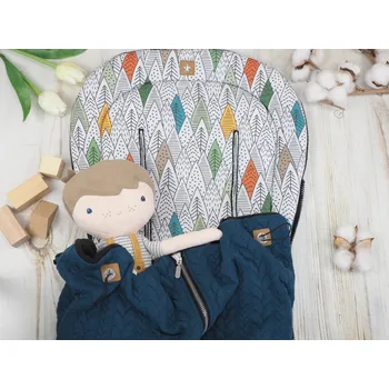 SET Podložka prodloužená (Trees, černý fleece) + copánková deka (petrol, černý fleece)