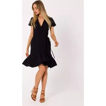 Dámské šaty M741 Zavinovací šaty s vázáním - černé EU XXL