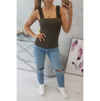 Halenka s nařasenými ramínky v barvě khaki UNI