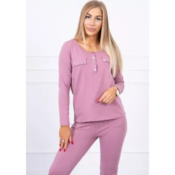 Dámská halenka Sada s knoflíkovým výstřihem tmavě růžová UNI