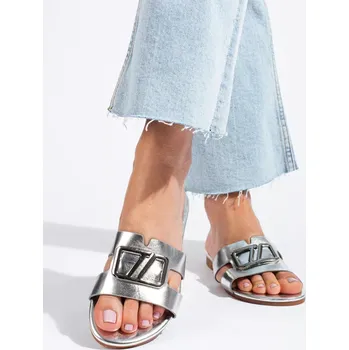 Dámské žabky Praktické nazouváky dámské Srebrny bez podpatku 38