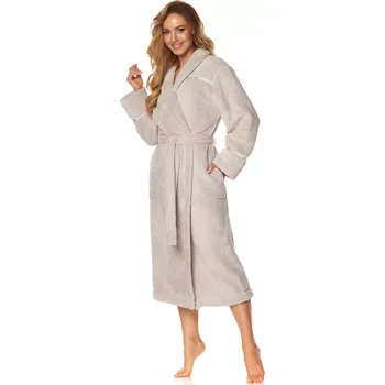 Dámské noční prádlo Dlouhý dámský župan L&L 2084 Satyn ecri XXL-172/110/118