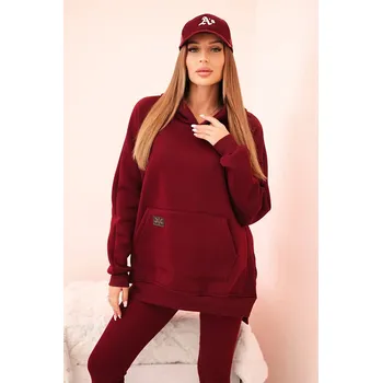 Dámská halenka Dámská bavlněná souprava s kapucí a legíny s vysokým pasem bordový UNI