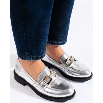 Dámské mokasíny Módní mokasíny dámské stříbrné platforma 38