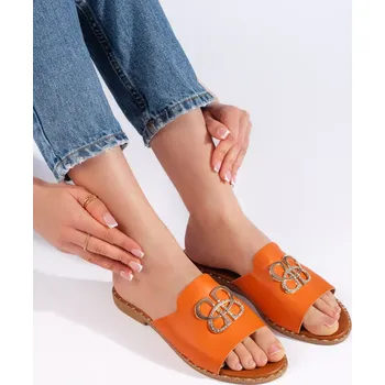 Dámské žabky Stylové nazouváky oranžové dámské bez podpatku 38