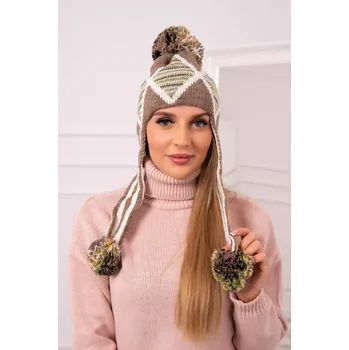 Čepice Dámská klapka na uši Eunika K322 cappuccino+ecru UNI