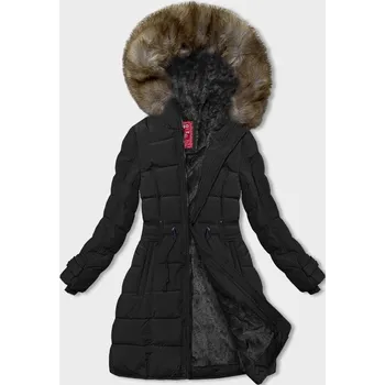 Černá dámská zimní bunda s kožešinovou podšívkou (LHD-23063) odstíny černé XL (42)