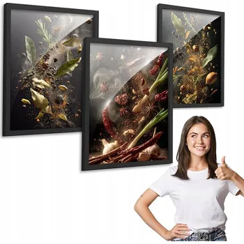 Obraz Sada 3 obrazů VZOR KOŘENÍ s černým rámem 30x40 triptych do kuchyně