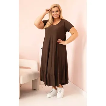 Dámské šaty Dámské šaty plus size s krátkým rukávem a volánem z lehké viskózy hnědá UNI