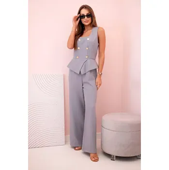 Dámská halenka Dámská kombinéza bez rukávů s širokými nohavicemi a ozdobnými knoflíky šedý UNI