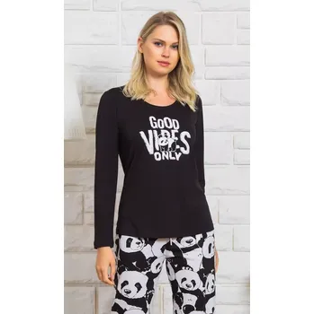 Dámské pyžamo Dámské pyžamo dlouhé Good vibes černá XL