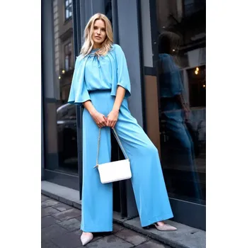 Dámský overall S397 Kombinéza s širokými rukávy a rozdělenými zády - blankytně modrá EU M