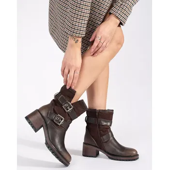 Dámská zimní obuv Moderní hnědé kotníčkové boty dámské na širokém podpatku 41