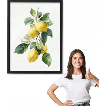 Obraz Obraz s rámem vzor ŽLUTÉ CITRONY, OVOCE černý rámeček 50x70 do kuchyně