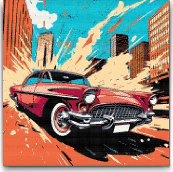 Diamantové malování Diamantové malování - Pop art - Červené auto Velikost: 50x50cm, Rámování: Pouze srolované plátno, Diamanty: Čtvercové