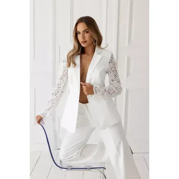 Dámské sako M865 Blejzr s krajkovými panely a jedním knoflíkem - ecru EU XL