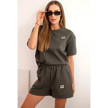 Dámská halenka Dámská punto souprava s krátkým rukávem a volnými šortkami khaki UNI