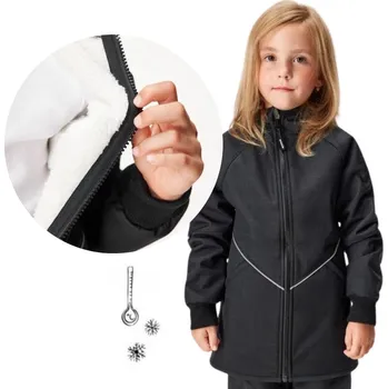 Dívčí bunda Unuo (ušito v ČR) Dětská zimní softshellová bunda Unuo s umělým kožíškem černá