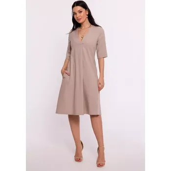 Dámské šaty B280 Trapézové šaty s výstřihem do V - béžové EU S