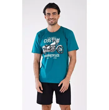 Pánské pyžamo Pánské pyžamo šortky Motocykl tyrkysová XL