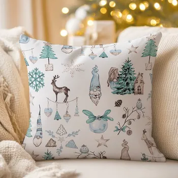 Povlak na polštářek Bavlněný povlak na polštář Sandra SA-662 Modro-zeleno-hnědý vánoční vzor 50 x 60 cm