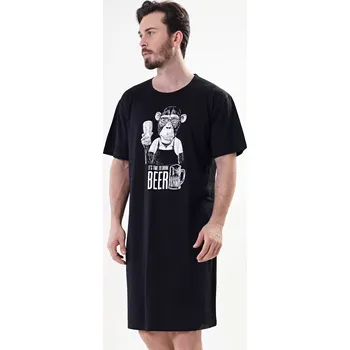 Pánské pyžamo Pánská noční košile s krátkým rukávem Opice černá M