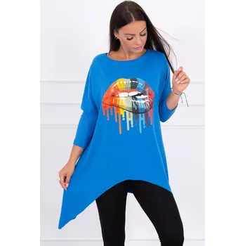 Dámská halenka Oversize halenka s potiskem duhových rtů chrpově modrá UNI