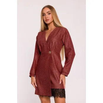 Dámské šaty M871 Zavinovací šaty z tvídu - bordó EU M