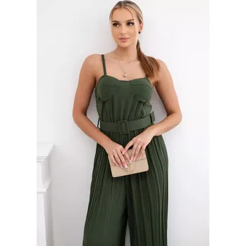 Dámský overall Plisovaný overal s ramínky khaki UNI