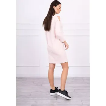 Dámské šaty Šaty s grafickou a barevnou 3D mašlí pudrově růžové UNI