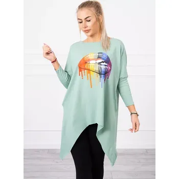 Dámská halenka Oversize halenka s potiskem duhových rtů tmavě mátová UNI