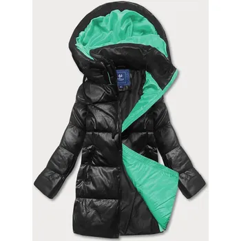 Černo-zelená volná dámská bunda z eko kůže (ag6-20b) odstíny černé 54