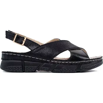 Dámské sandále Exkluzívní černé dámské sandály na plochém podpatku 36