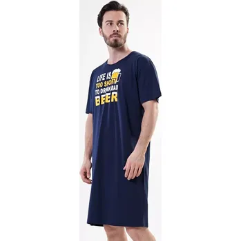 Pánské pyžamo Pánská noční košile s krátkým rukávem Petr tmavě modrá 2XL