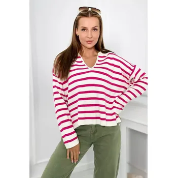 Dámský svetr Pruhovaný svetr fuchsie UNI