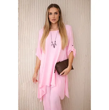 Dámská halenka Sada halenky + kalhot s přívěskem bonbónově růžová UNI