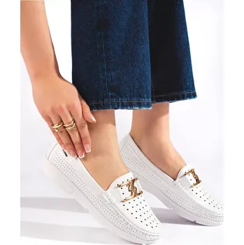 Dámské mokasíny Komfortní bílé dámské mokasíny bez podpatku 38