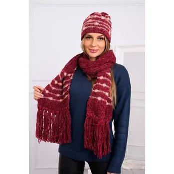 Čepice Dámská souprava se šátkem Anika K304 vínová UNI